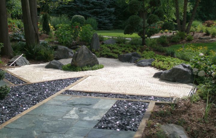 Japanese landscape design with small sand garden