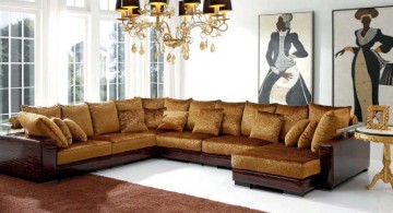 L Shaped golden Italian Sofa Brands