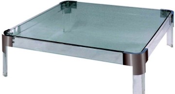 acrylic cocktail table with steel on corner