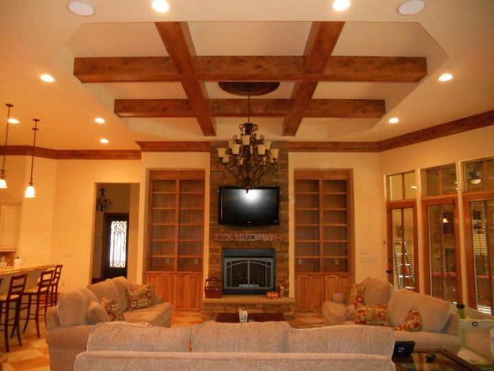 beautiful drop ceiling with exposed beams accent
