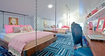 bedroom swings in blue themed room