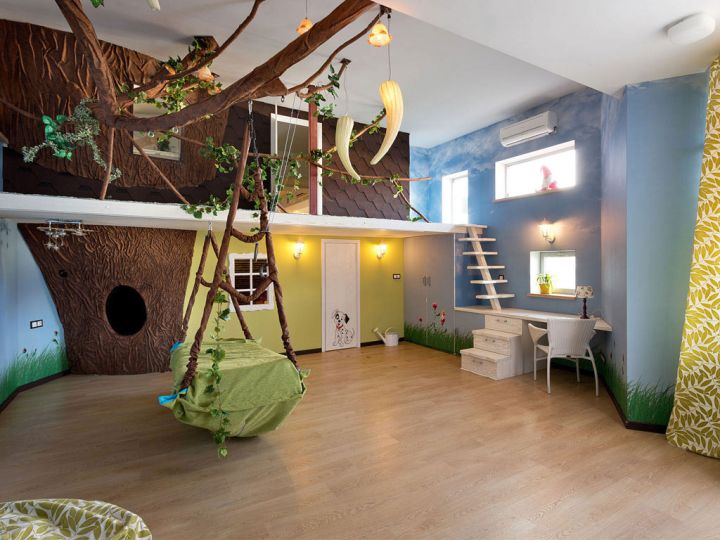 bedroom swings in nature themed room