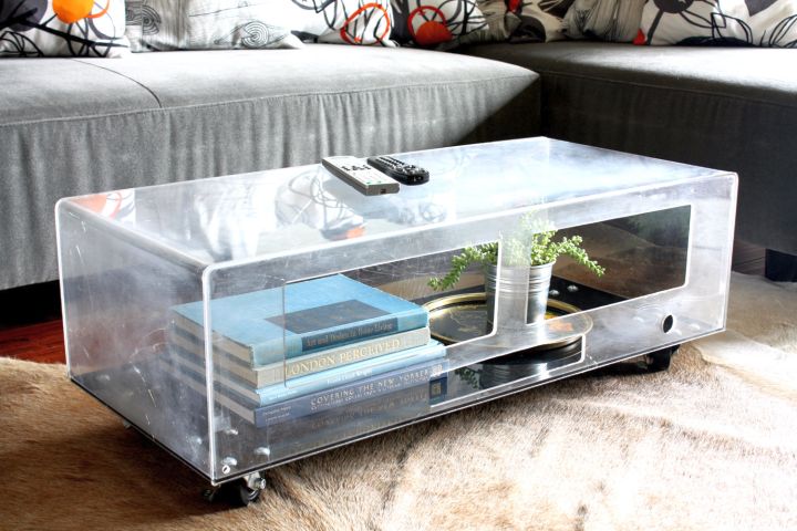 box style square lucite coffee table
