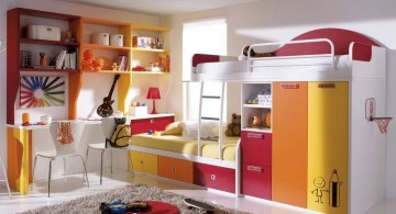 bright and colorful desk and bed combination