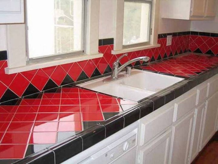 cheap countertop solution in red and black