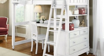 classy white loft bed with desk