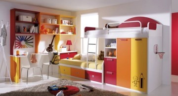 colorful white loft bed with desk