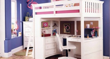 compact white loft bed with desk
