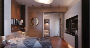 contemporary bedroom basement ideas with wooden panel