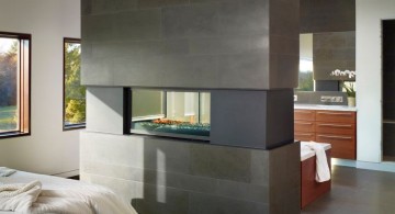 contemporary gas fireplace bedroom in partition