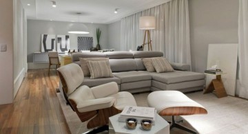 contemporary great room furniture layout with modern sofa