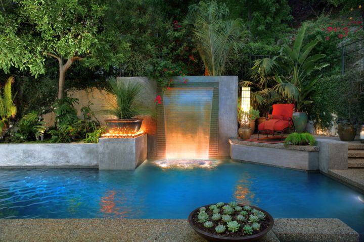 contemporary light for pools with waterfalls