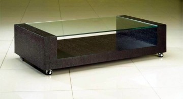 contemporary minimalist square lucite coffee table with dark wood