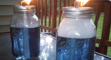 cool tiki torches using blue mason jars