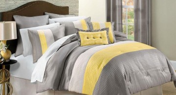 cozy stripes yellow gray bedroom