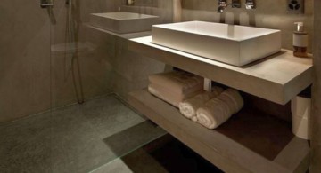 cutting edge modern floating sink design with shelf underneath