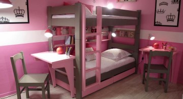desk and bed combination in pink and brown