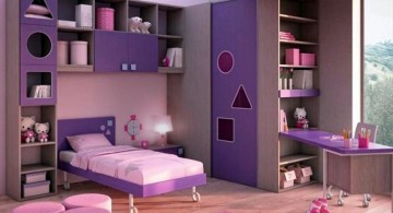 desk and bed combination in purple with pink rug