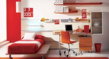 desk and bed combination in red