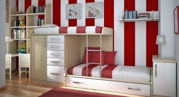 desk and bed combination in red and white