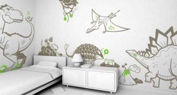 dinosaur themed bedroom idea featuring fun and simple mural on the walls
