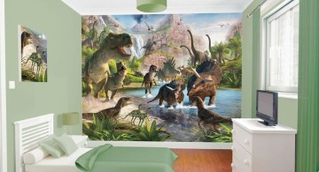 dinosaur wallpaper mural design in contemporary room