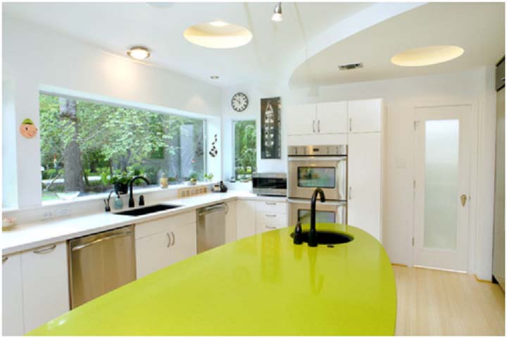 eco-friendly kitchen design with lovely lime green countertop