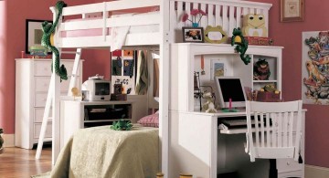 elegant white loft bed with desk