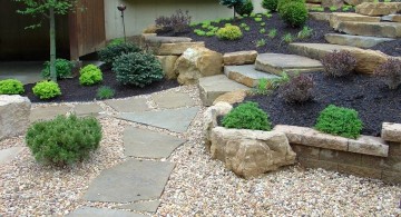 elevated simple rock garden ideas with black sand