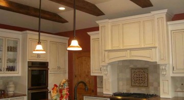 exposed beam ceiling for low ceilinged kitchen