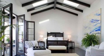 exposed beam ceiling in a monochrome theme room