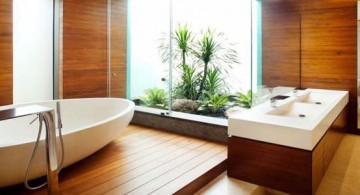 featured image of contemporary wood bathroom with indoor garden