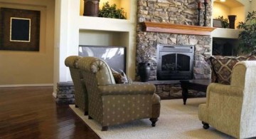 featured image of great room furniture layout with stack stone fireplace