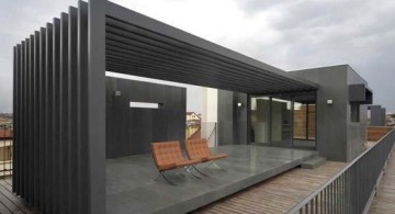 featured image of modern pergola kit design for rooftop clad in dark grey