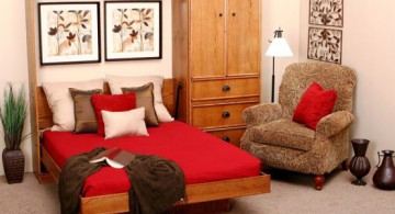 featured image of wall bed couch design with red bedding and wall art decorations