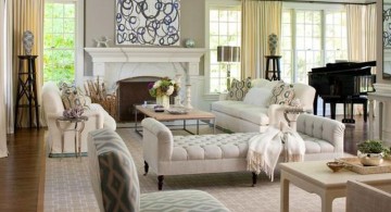 great room furniture layout in white and cream