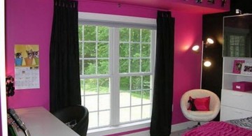 hot pink room with black curtain