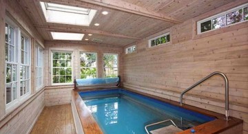 indoor lap pool with wood walls