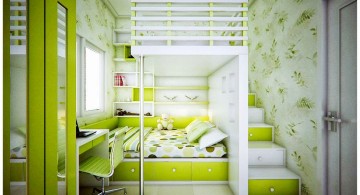 lime green bedroom with bunk beds