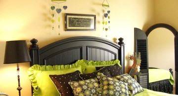 lime green bedroom with full size mirror