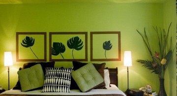 lime green bedroom with wall painting decor