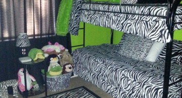 lime green bedroom with zebra pattern bedding