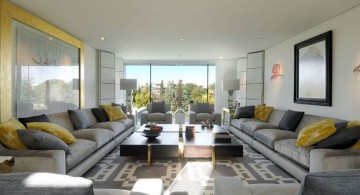 long living room in black and yellow