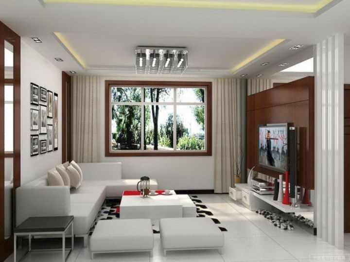 long living room in white