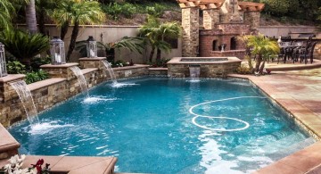 lovely pools with waterfalls and outdoor fireplace