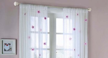 lovely white sheer curtains privacy design with purple floral print for girls bedroom interior