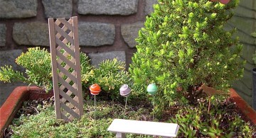 mini japanese garden with garden chair