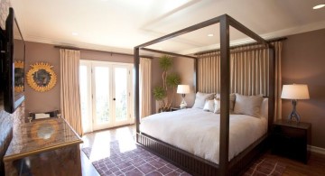 minimalist modern four poster bed in earth tones