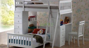 minimalist white loft bed with desk