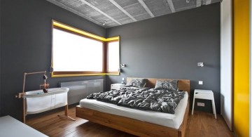 minimalist yellow gray bedroom